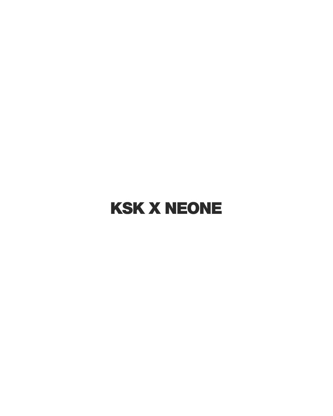 Black KSK x NEONE title centred on white
