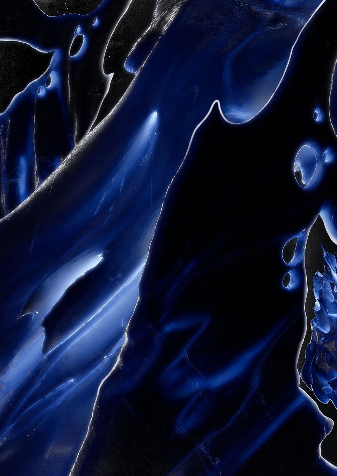 Glossy dark blue abstract forms with pale reflective edges