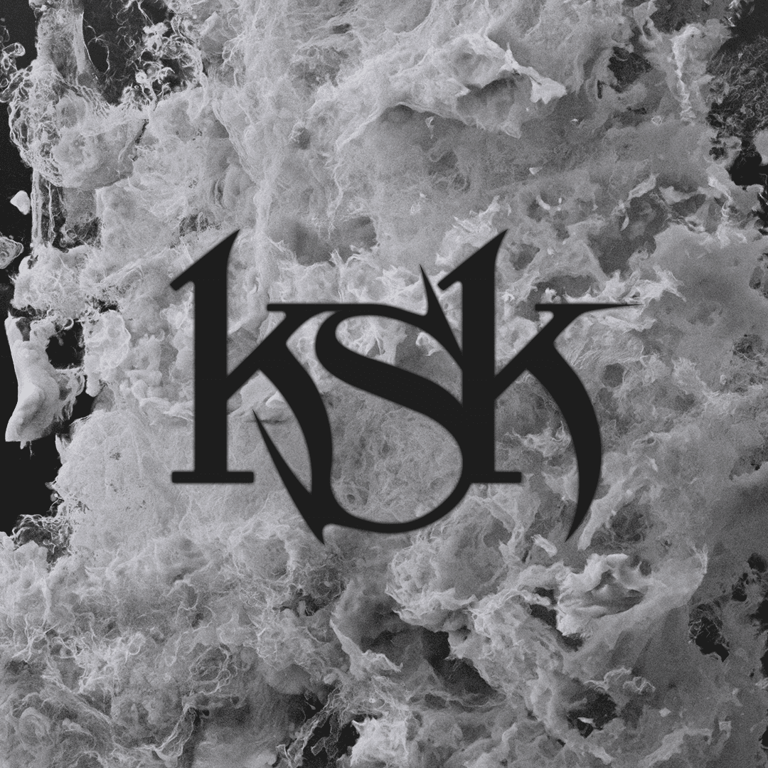 Black KSK lettering over a pale sculptural texture