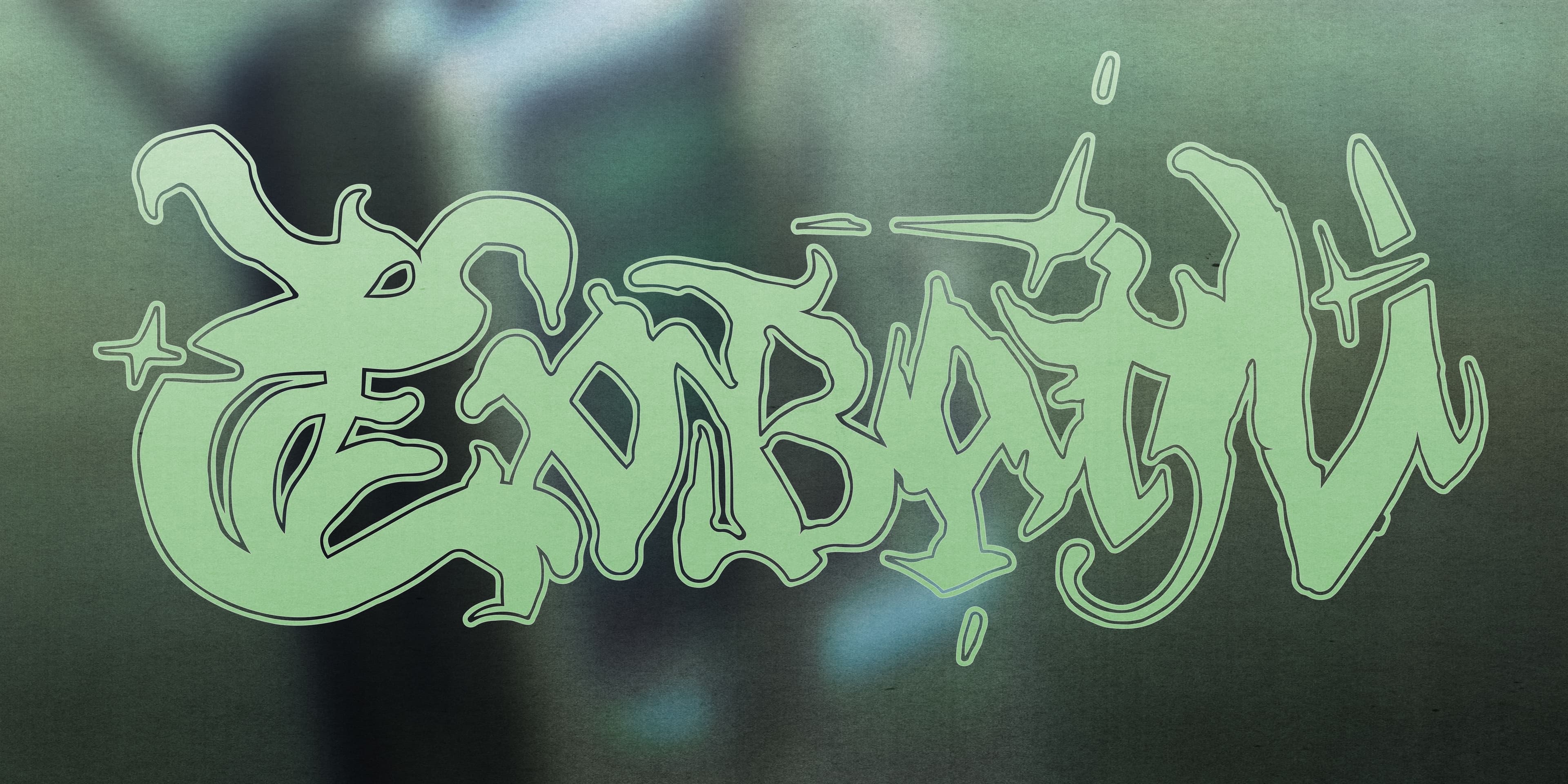 Pale green Cobain lettering over a blurred dark green background