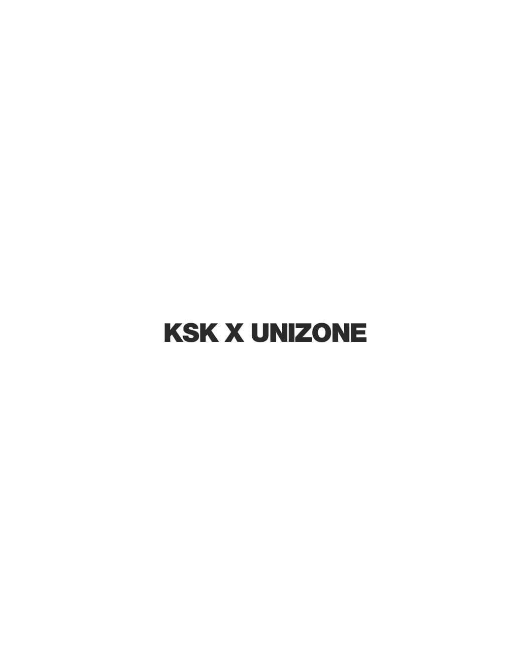 Black KSK x UNIZONE title centred on white