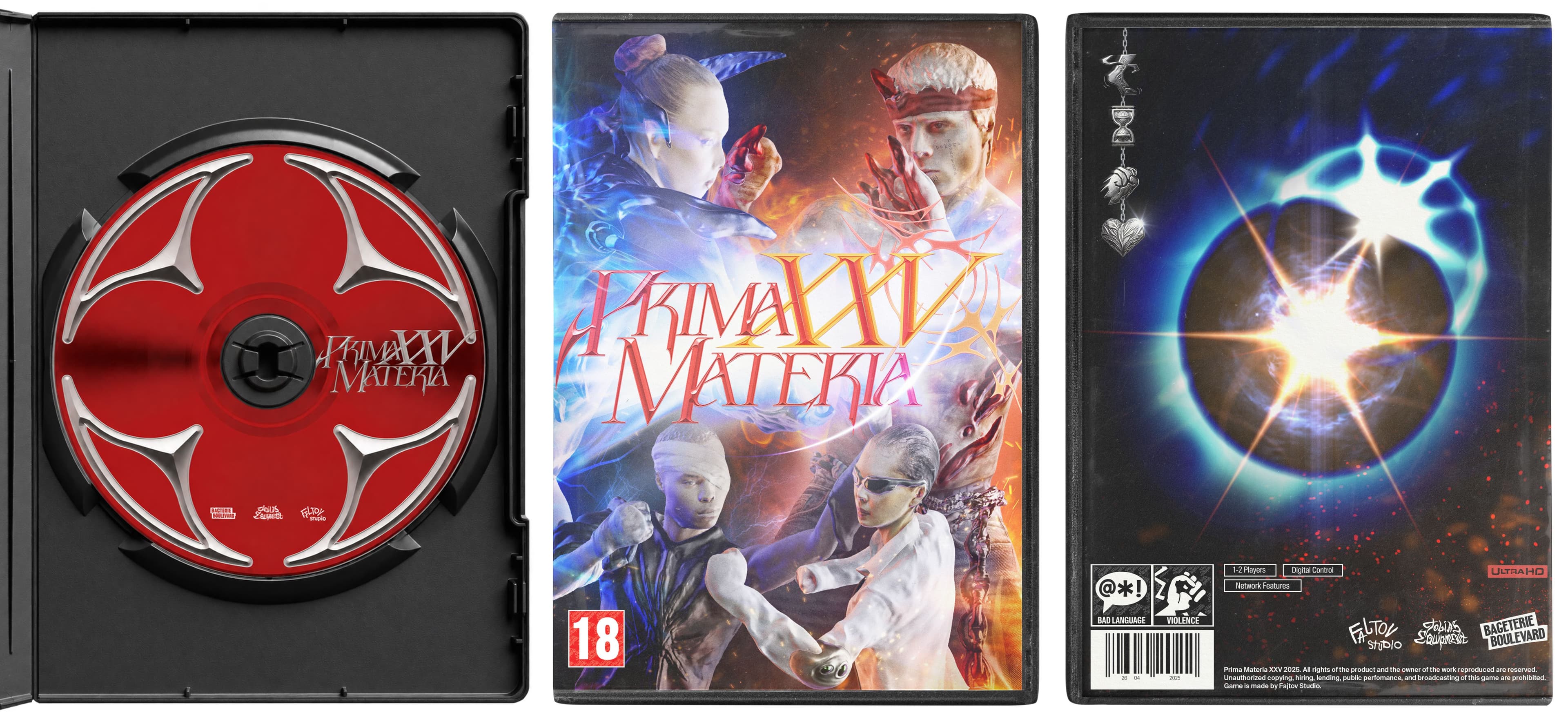 Red disc and illustrated DVD packaging with fantasy figures and a glowing circular symbol